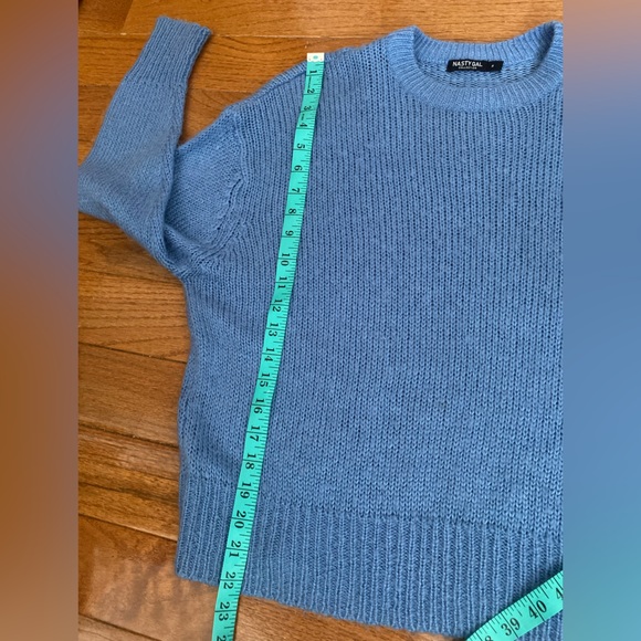 Nasty Gal Light Blue Fuzzy Knit Crew Neck Drop Shoulder Oversized Sweater - Picture 8 of 8